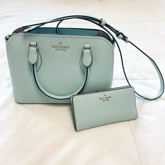 Kate Spade Darcy Satchel & Matching Wallet Set Light Cloud Blue Leather EUC - Picture 1 of 12
